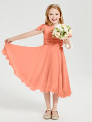 Chiffon Tea Length Junior Bridesmaid Dresses Sunset