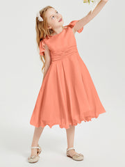 Chiffon Tea Length Junior Bridesmaid Dresses Sunset
