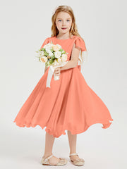 Chiffon Tea Length Junior Bridesmaid Dresses Sunset
