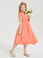 Chiffon Tea Length Junior Bridesmaid Dresses Sunset