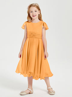 Chiffon Tea Length Junior Bridesmaid Dresses Tangerine