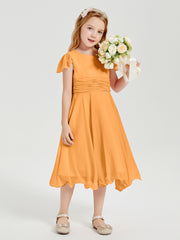 Chiffon Tea Length Junior Bridesmaid Dresses Tangerine