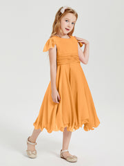 Chiffon Tea Length Junior Bridesmaid Dresses Tangerine