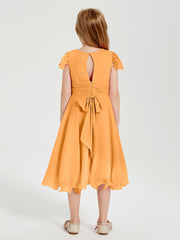 Chiffon Tea Length Junior Bridesmaid Dresses Tangerine