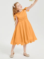 Chiffon Tea Length Junior Bridesmaid Dresses Tangerine