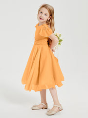 Chiffon Tea Length Junior Bridesmaid Dresses Tangerine