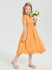 Chiffon Tea Length Junior Bridesmaid Dresses Tangerine