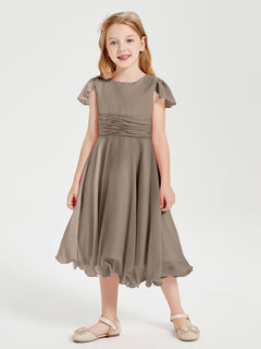 Chiffon Tea Length Junior Bridesmaid Dresses Taupe