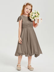 Chiffon Tea Length Junior Bridesmaid Dresses Taupe