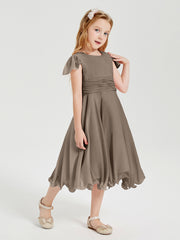 Chiffon Tea Length Junior Bridesmaid Dresses Taupe