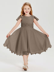 Chiffon Tea Length Junior Bridesmaid Dresses Taupe