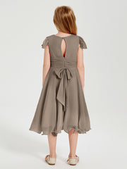 Chiffon Tea Length Junior Bridesmaid Dresses Taupe