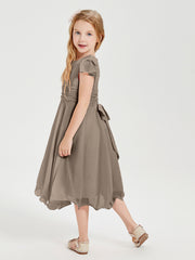 Chiffon Tea Length Junior Bridesmaid Dresses Taupe