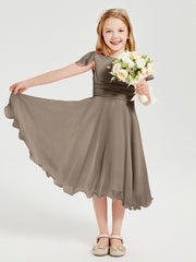 Chiffon Tea Length Junior Bridesmaid Dresses Taupe