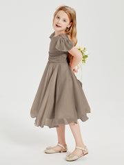 Chiffon Tea Length Junior Bridesmaid Dresses Taupe