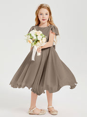Chiffon Tea Length Junior Bridesmaid Dresses Taupe