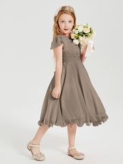 Chiffon Tea Length Junior Bridesmaid Dresses Taupe