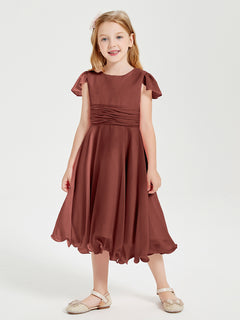 Chiffon Tea Length Junior Bridesmaid Dresses Terracotta