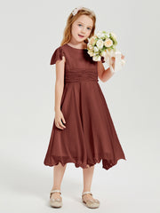 Chiffon Tea Length Junior Bridesmaid Dresses Terracotta