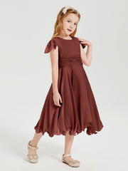 Chiffon Tea Length Junior Bridesmaid Dresses Terracotta