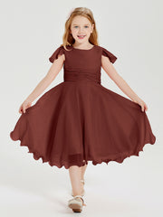 Chiffon Tea Length Junior Bridesmaid Dresses Terracotta