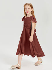 Chiffon Tea Length Junior Bridesmaid Dresses Terracotta