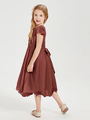 Chiffon Tea Length Junior Bridesmaid Dresses Terracotta