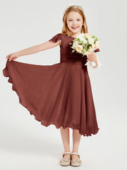 Chiffon Tea Length Junior Bridesmaid Dresses Terracotta