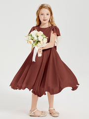 Chiffon Tea Length Junior Bridesmaid Dresses Terracotta