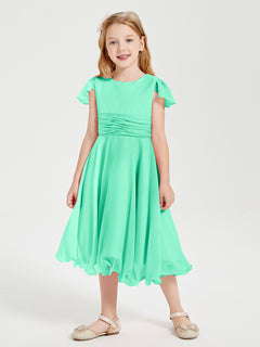 Chiffon Tea Length Junior Bridesmaid Dresses Turquoise