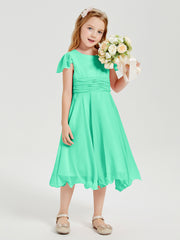 Chiffon Tea Length Junior Bridesmaid Dresses Turquoise