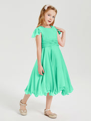 Chiffon Tea Length Junior Bridesmaid Dresses Turquoise