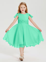 Chiffon Tea Length Junior Bridesmaid Dresses Turquoise