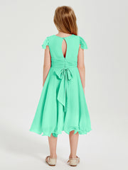 Chiffon Tea Length Junior Bridesmaid Dresses Turquoise