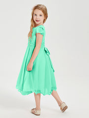 Chiffon Tea Length Junior Bridesmaid Dresses Turquoise