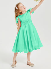 Chiffon Tea Length Junior Bridesmaid Dresses Turquoise