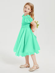 Chiffon Tea Length Junior Bridesmaid Dresses Turquoise