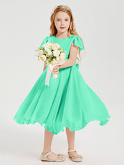 Chiffon Tea Length Junior Bridesmaid Dresses Turquoise