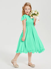 Chiffon Tea Length Junior Bridesmaid Dresses Turquoise