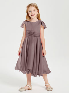 Chiffon Tea Length Junior Bridesmaid Dresses Vintage Mauve