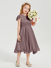 Chiffon Tea Length Junior Bridesmaid Dresses Vintage Mauve