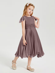 Chiffon Tea Length Junior Bridesmaid Dresses Vintage Mauve