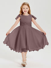 Chiffon Tea Length Junior Bridesmaid Dresses Vintage Mauve