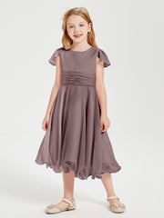 Chiffon Tea Length Junior Bridesmaid Dresses Vintage Mauve