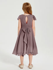 Chiffon Tea Length Junior Bridesmaid Dresses Vintage Mauve