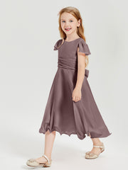 Chiffon Tea Length Junior Bridesmaid Dresses Vintage Mauve