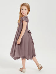 Chiffon Tea Length Junior Bridesmaid Dresses Vintage Mauve