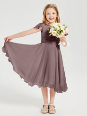 Chiffon Tea Length Junior Bridesmaid Dresses Vintage Mauve