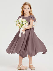 Chiffon Tea Length Junior Bridesmaid Dresses Vintage Mauve
