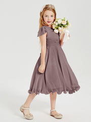 Chiffon Tea Length Junior Bridesmaid Dresses Vintage Mauve